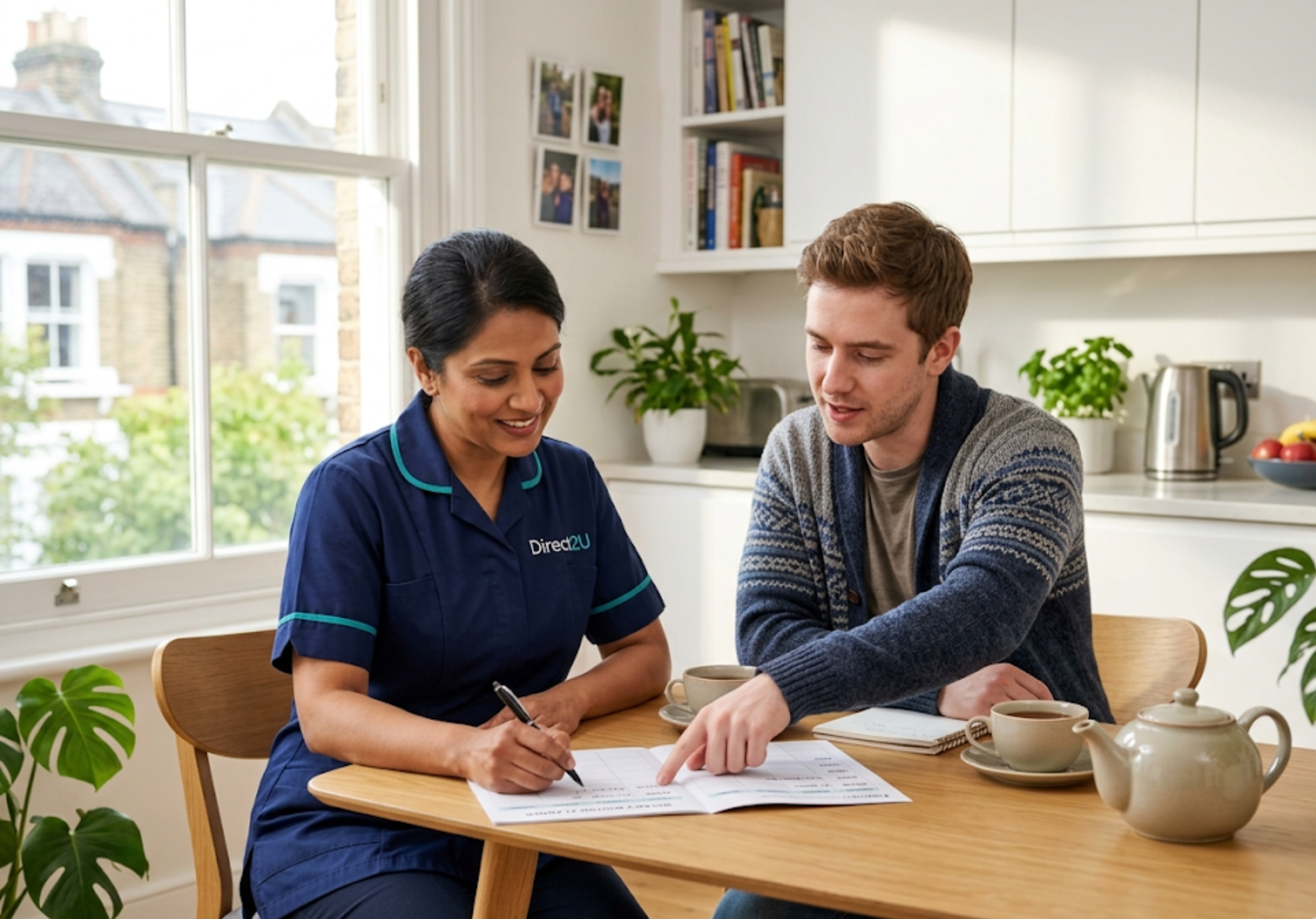 Direct2U mental health support worker creating a weekly routine plan with a client - structured community mental health support in Enfield, North London